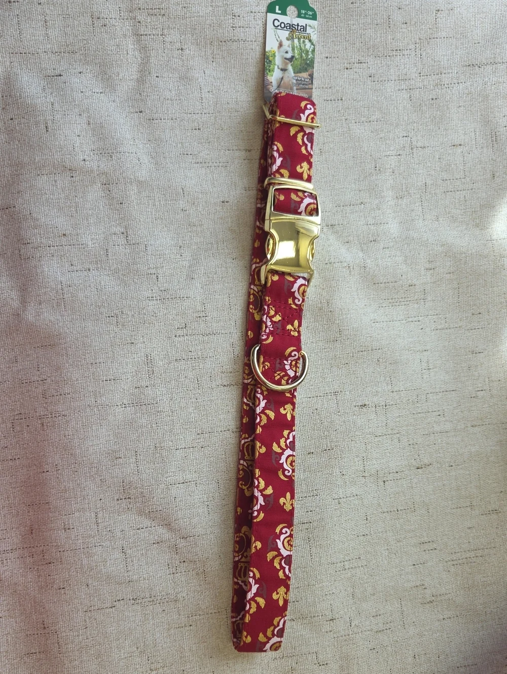 Coastal Floral Red Dog Collar with Gold Hardware